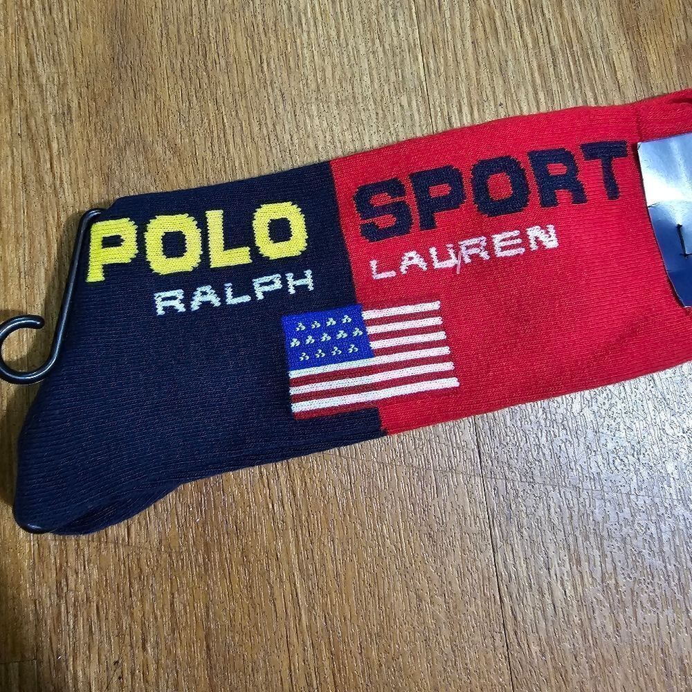 Polo Sport Ralph Lauren Socks USA Flag Red Navy Blue Size Large L Cotton New - Picture 3 of 6